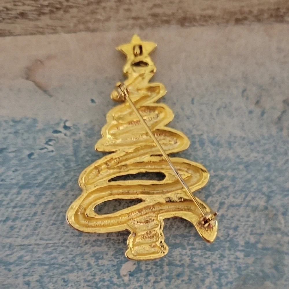 Gold Tone Christmas Tree modern style Brooch